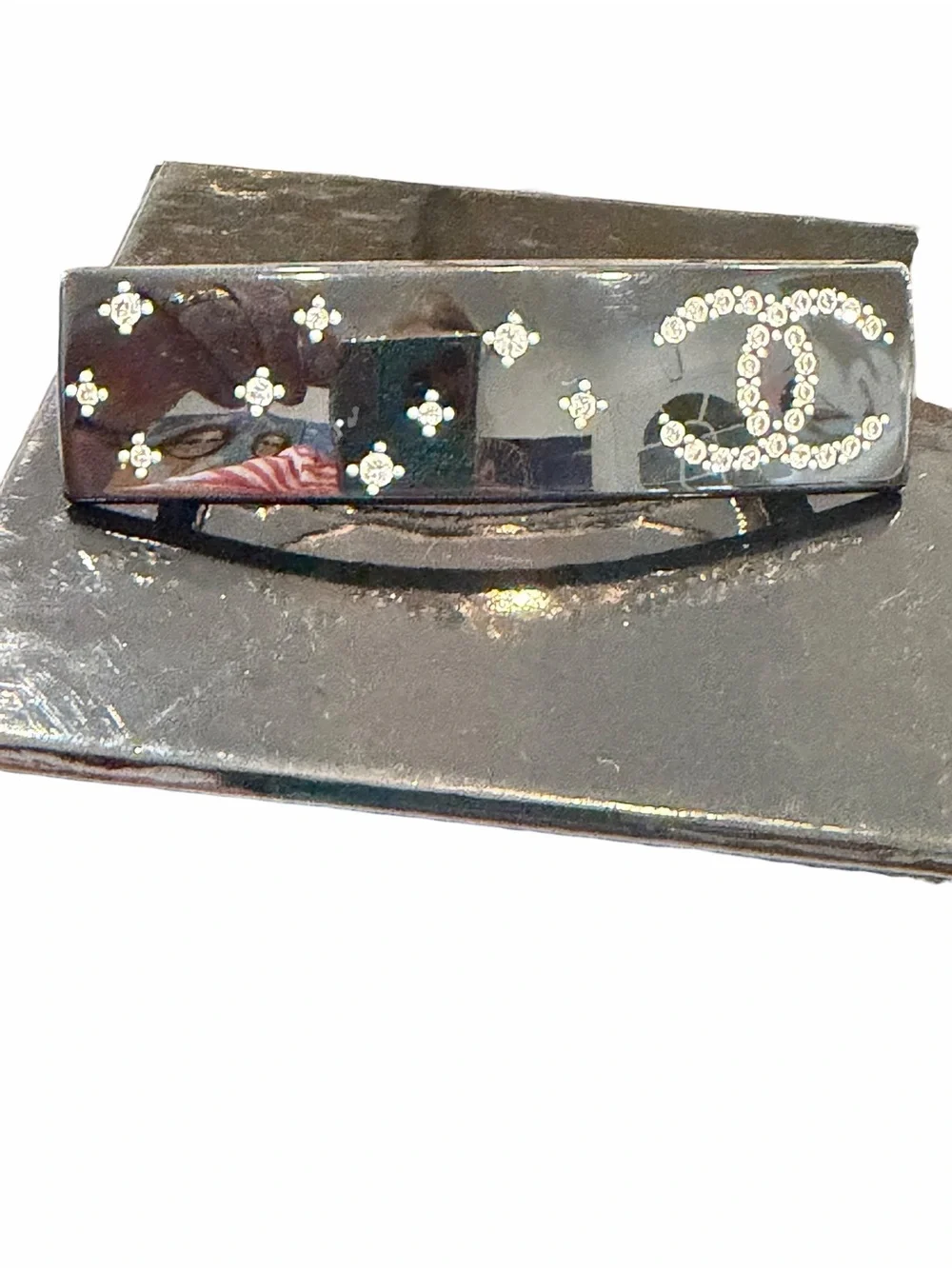 CHANEL Black Crystal CC Logo Barrette